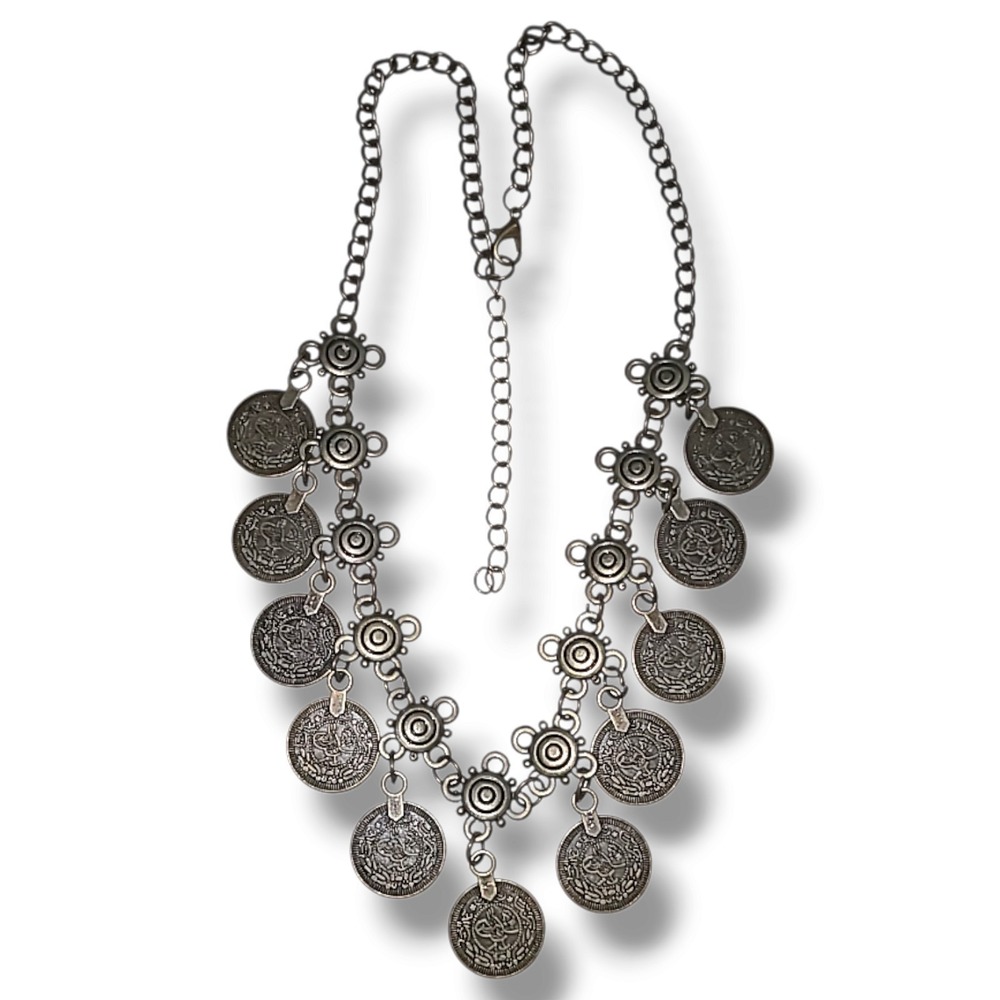 Vintage Bronze Tone Faux Coin Charm Necklace